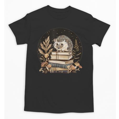 Hedgehog With Books Reading Cottagecore Aesthetics Unisex T-Shirt - Bookorys UK