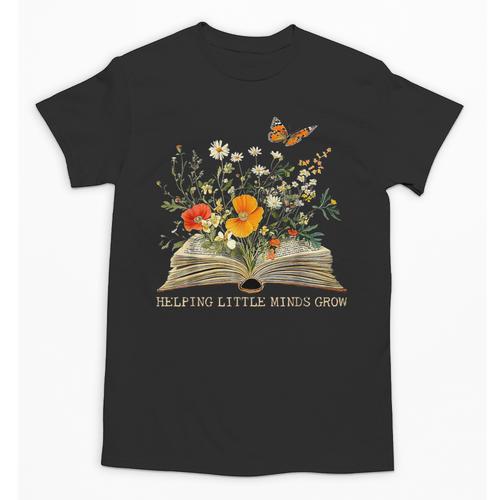 Helping Little Minds Grow Floral Book Education SPED Teacher Unisex T-Shirt - Bookorys CA
