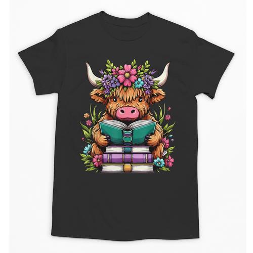 Highland Cow Book Floral Bookworm Unisex T-Shirt - Bookorys DE