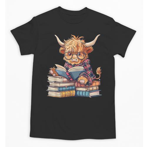Highland Cow Reading Book Librarian Library Unisex T-Shirt - Bookorys AU