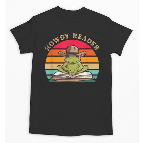 Howdy Reader Frog Reading Book Vintage Unisex T-Shirt - Bookorys UK