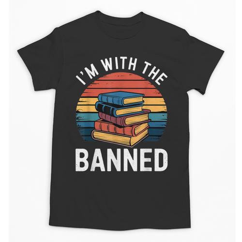 I'm With The Banned Stack Of Books Vintage Sunset Retro Unisex T-Shirt - Bookorys DE