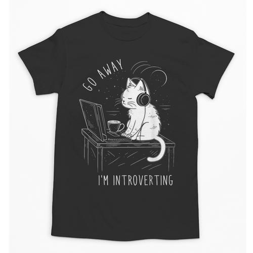 Introvert Cat With Coffee On Computer Antisocial Emo Goth Unisex T-Shirt - Raresse