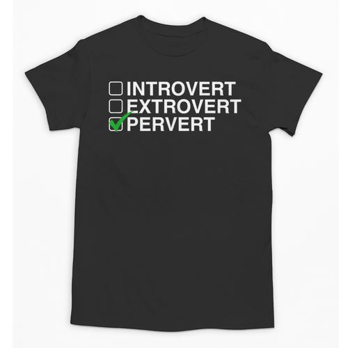 Introvert Extrovert Pervert Dark Humor Novelty Meme Unisex T-Shirt - Raresse