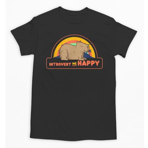 Introvert Me Happy Retro Sunset Capybara Tee Unisex T-Shirt - Raresse