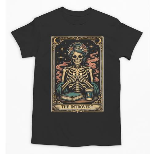 The Introvert Skeleton Tarot Card Coffee Book Lover Unisex T-Shirt - Bookorys AU