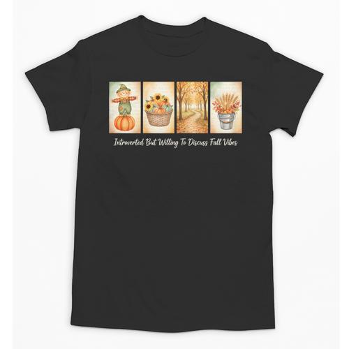 Introverted But Willing To Discuss Fall Vibes Autumn Pumpkin Unisex T-Shirt - Raresse