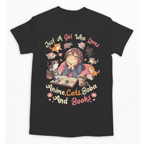 Just Girl Who Loves Anime Cats Boba And Books Bubble Tea Unisex T-Shirt - Bookorys DE