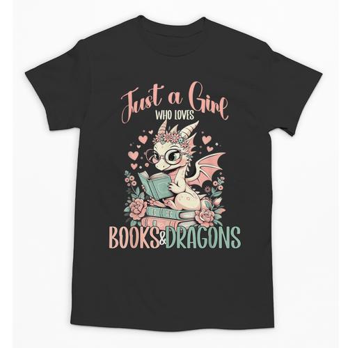 Just a Girl Who Loves Books And Dragons Book Dragon Lover Unisex T-Shirt - Bookorys AU