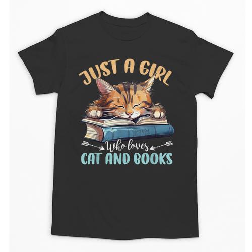 Just a Girl Who Loves Cats And Books Kitties Pet Art Lover Unisex T-Shirt - Bookorys AU