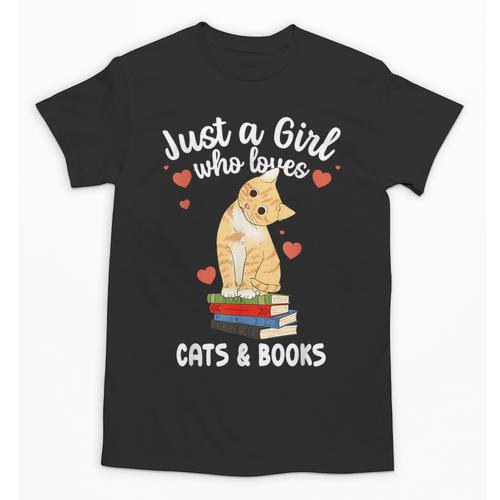 Just a Girl Who Loves Cats And Books Reading Cat & Bookworm Unisex T-Shirt - Bookorys DE