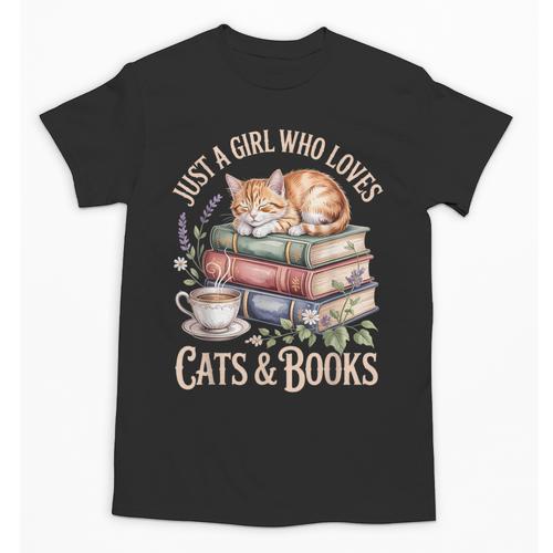 Just A Girl Who Loves Cats And Books Reading Librarian Unisex T-Shirt - Bookorys