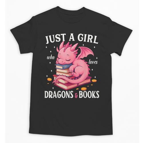 Just A Girl Who Loves Dragons And Books Dragon Reading Lover Unisex T-Shirt - Bookorys