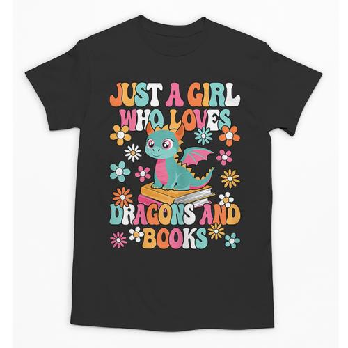 Just A Girl Who Loves Dragons And Books Reading Bookworm Unisex T-Shirt - Bookorys DE
