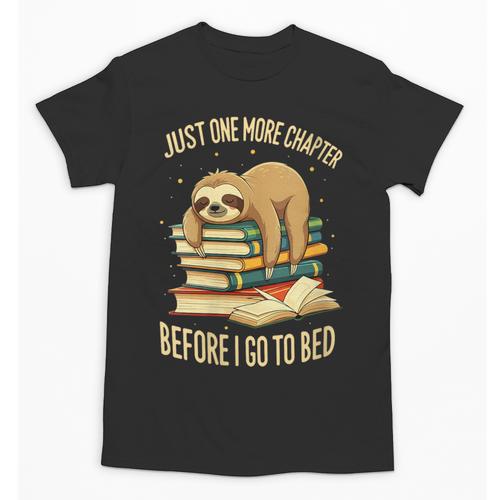 Just One More Chapter Sloth Sleeping On Books Reading Unisex T-Shirt - Bookorys