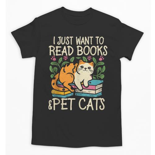 I Just Want To Read Books And Pet Cats Introvert Unisex T-Shirt - Raresse