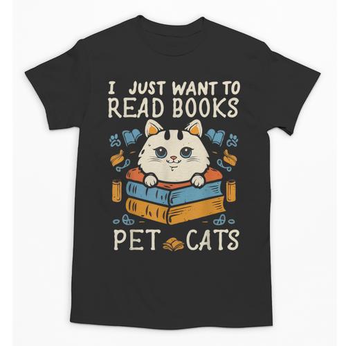 I Just Want To Read Books And Pet Cats Introvert Unisex T-Shirt - Raresse