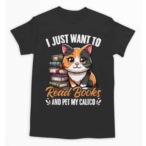Kawaii Feline Book Reading Read Books Pet My Calico Cat Men Women Unisex T-Shirt - Bookorys