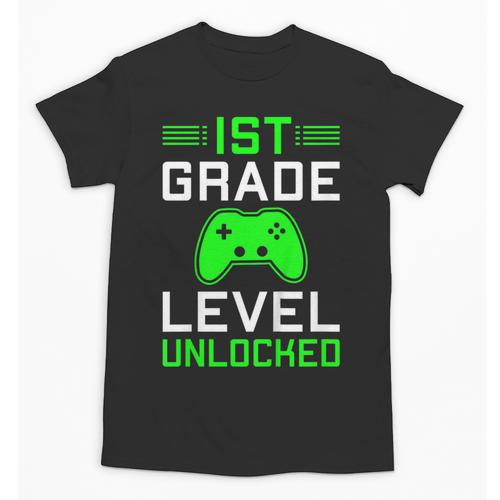 Kids 1st Grade Level Unlocked Back To School Gamer Graduation Unisex T-Shirt - Best Gift Smart