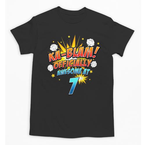 Kids Ka-Blam 7 Year Old Boys 7th Birthday Comic Book Super Hero Unisex T-Shirt - Bookorys AU