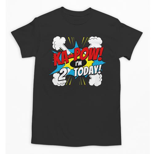 Kids Ka-Pow 2 Years Old Kids 2nd Birthday Comic Book Super Hero Unisex T-Shirt - Bookorys