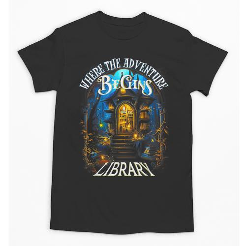 Library Where The Adventure Begins Book Reading Quote Unisex T-Shirt - Bookorys CA