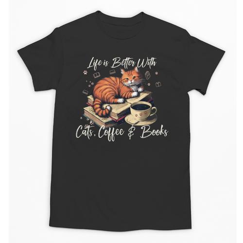 Life Is Better With Cats Coffee And Books Unisex T-Shirt - Bookorys