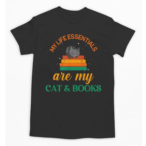 My Life Essentials Are Cat And Books Unisex T-Shirt - Bookorys