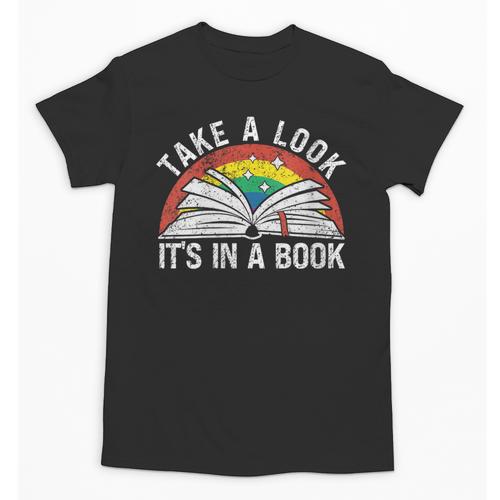 Take a Look It's In a Book Reading Vintage Retro Rainbow Unisex T-Shirt - Bookorys DE