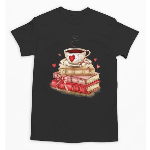 Love Book Coffee Heart Coquette Bow Valentines Day Unisex T-Shirt - Bookorys UK