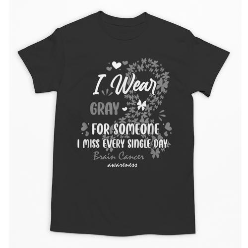 In Memory Brain Cancer Angel Family Support I Wear Grey Unisex T-Shirt - Easessy