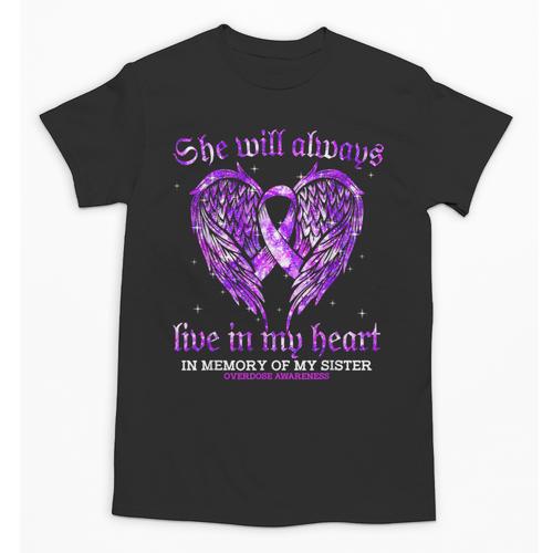 In Memory Of My Sister Overdose Awareness Angel Wing Unisex T-Shirt - Easessy