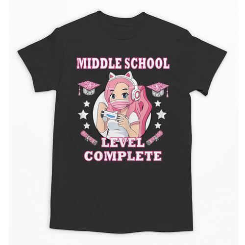 Middle School Level Complete Gaming Graduation Anime Girl Unisex T-Shirt - Best Gift Smart
