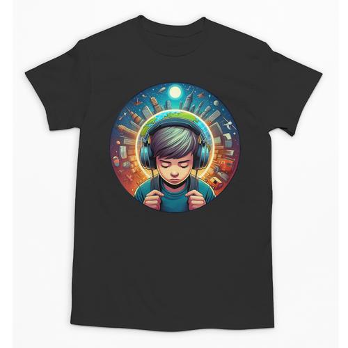 Music Enthusiast Under Starry Skies World Introvert Boy Unisex T-Shirt - Raresse