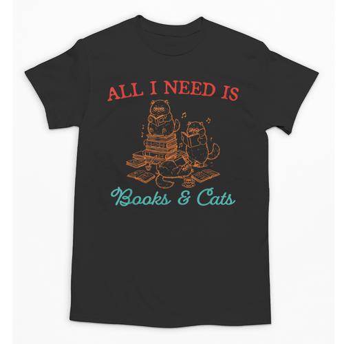 All I Need Is Books & Cats Cozy Unisex T-Shirt - Bookorys AU