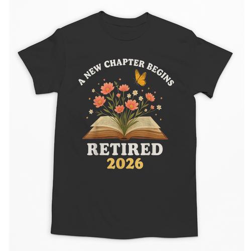 A New Chapter Begins Retired 2026 Floral Book Butterfly Tee Unisex T-Shirt - Bookorys