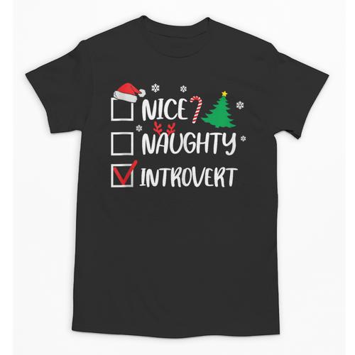 Nice Naughty Introvert Christmas List Santa Unisex T-Shirt - Raresse