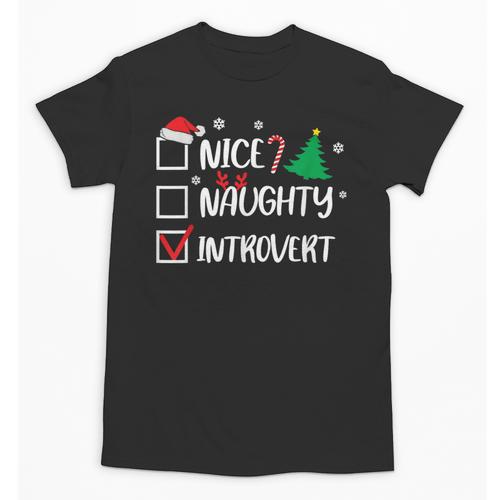 Nice Naughty Introvert Christmas List Santa Unisex T-Shirt - Raresse