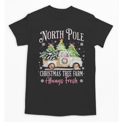 North Pole Tree Farm Merry Christmas Holiday Scene Nostalgia Unisex T-Shirt - Figerry