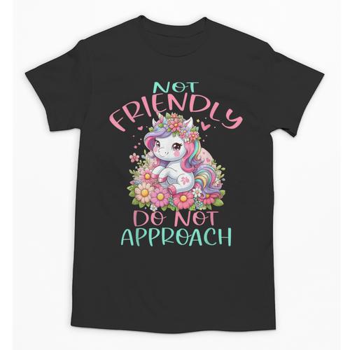 Not Friendly Do Not Approach Women & Girls Unicorn Cute Introvert & Humor Lovers For Women V-Neck Classic Fit Modern Short Sleeve Unisex T-Shirt - Raresse