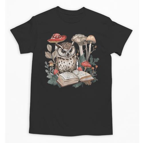 Owl With Books Reading Cottagecore Aesthetics Unisex T-Shirt - Bookorys CA