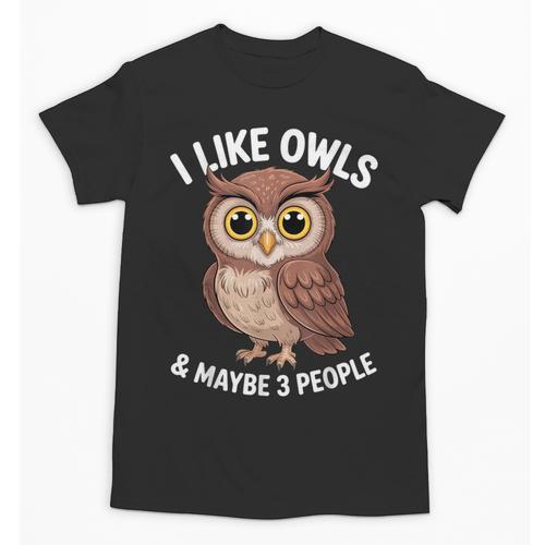 I Like Owls And Maybe 3 People Introvert Humor Casual Unisex T-Shirt - Raresse