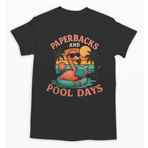 Paperbacks And Pool Days Flamingo Reading Summer Vibes Books Unisex T-Shirt - Bookorys CA