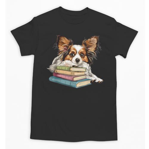 Papillon Books Reading Dog Breed Graphic For Men Women Kids Unisex T-Shirt - Bookorys