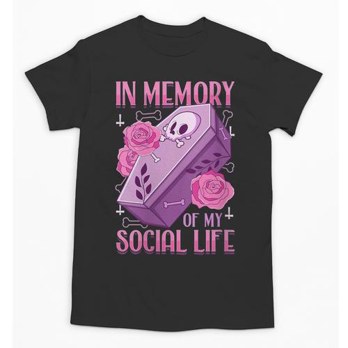 Pastel Goth In Memory Of My Social Life Coffin & Pink Roses Unisex T-Shirt - Easessy
