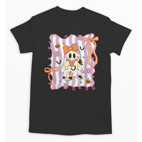 Preppy Coquette Bow Ghost Reading Books Halloween Book Unisex T-Shirt - Bookorys CA