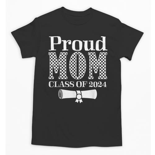 Proud Mom Of a 2024 Graduate Mama Checkered Graduation Unisex T-Shirt - Best Gift Smart