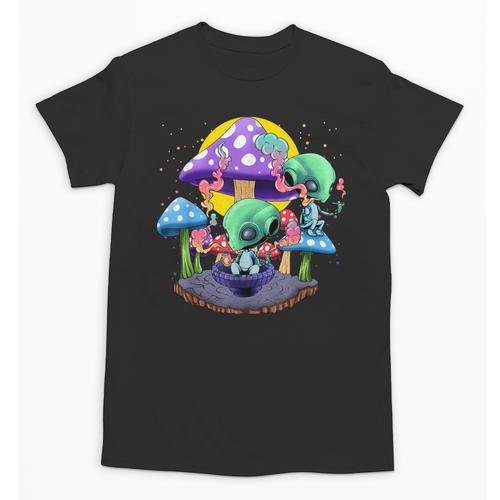Psychedelic Alien Mushroom Nostalgia Groovy Vibe Hippie Unisex T-Shirt - Figerry