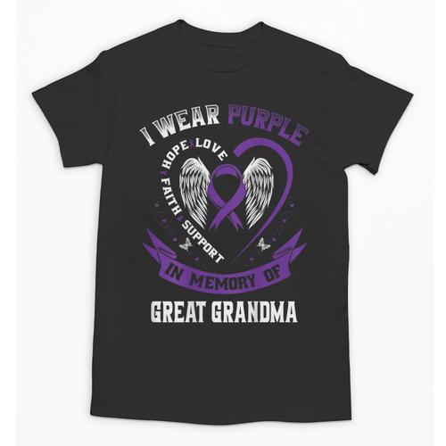 Purple In Memory Of My Great Grandma Alzheimers Back Graphic Unisex T-Shirt - Easessy