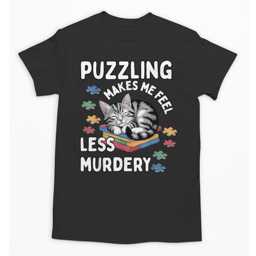 Puzzling Makes Me Feel Less Murdery Introvert Puzzle Cat Unisex T-Shirt - Raresse